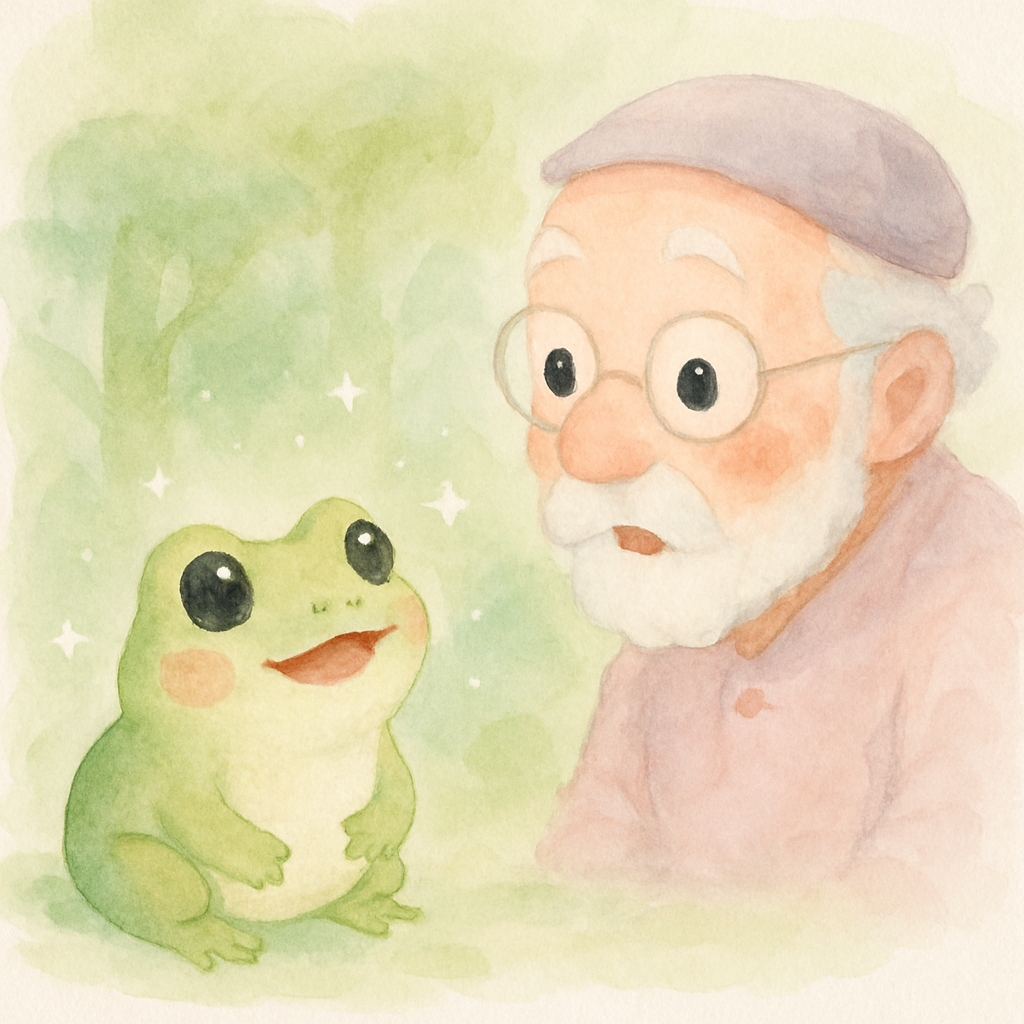 두꺼비가 할아버지에게 감사 인사를 하는 장면