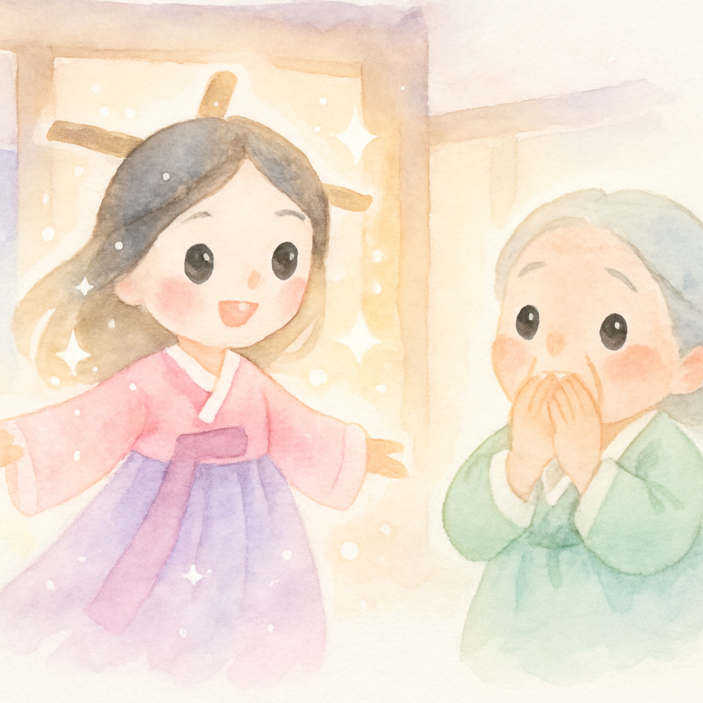 허수아비가 예쁜 아가씨로 변하는 장면